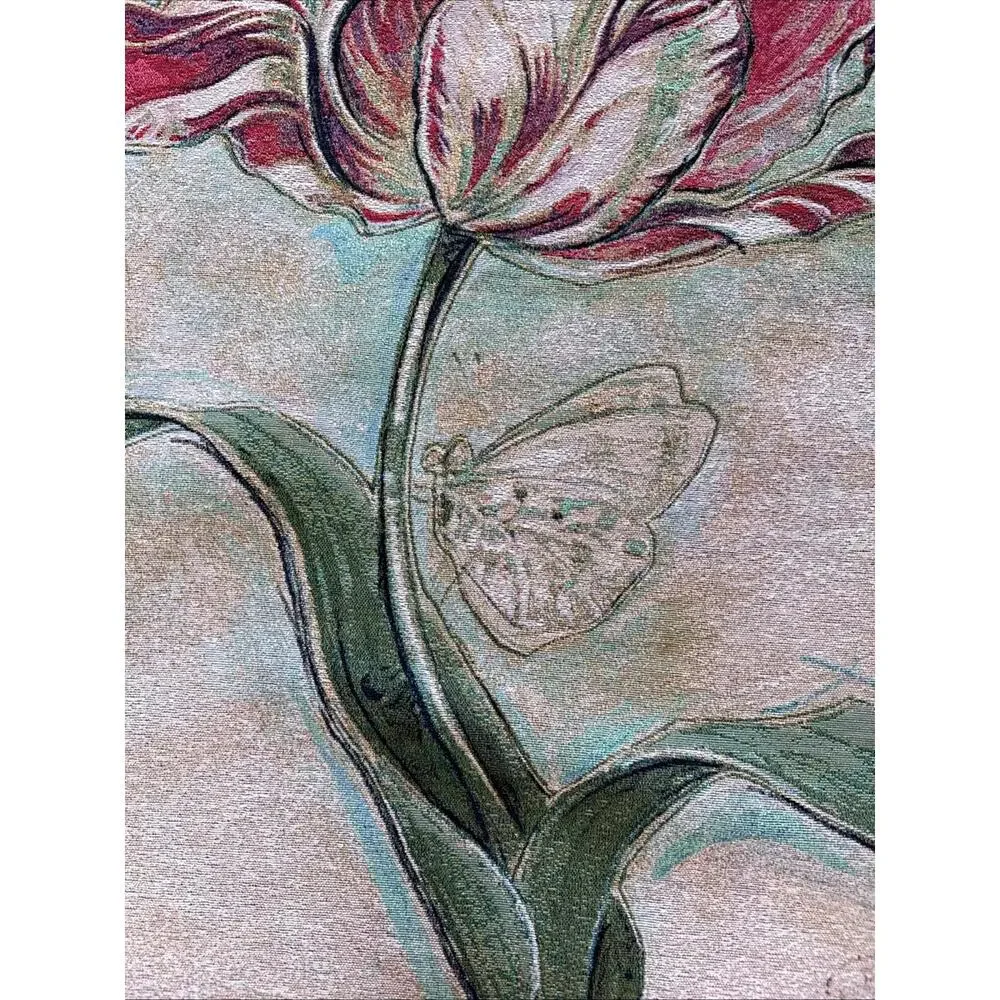 VTG French Tapestry Flowers Butterfly Wall Hanging Art Home Decor 3x4’ Cottage